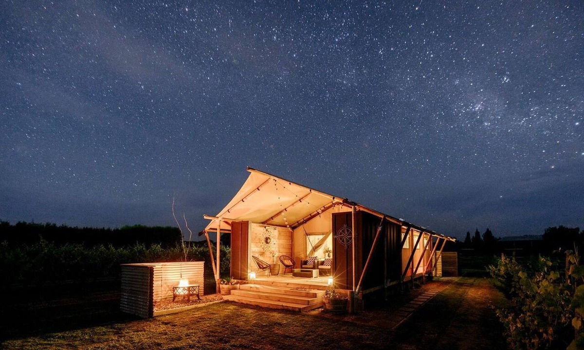 Clive RV Rental | Peaceful Safari Tent on Boutique Vineyard near Hastings, North Island