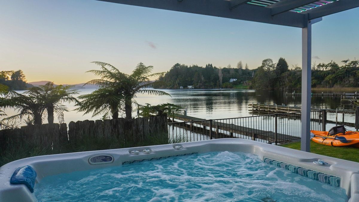 Okere Falls House | Lakefront Oasis - Jetty, Hot Tub & Kayaks
