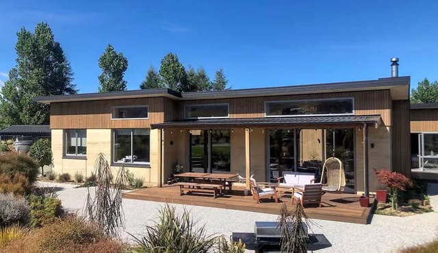 Stylish Rammed Earth Lake Hawea House on Large Section in Lake Hawea